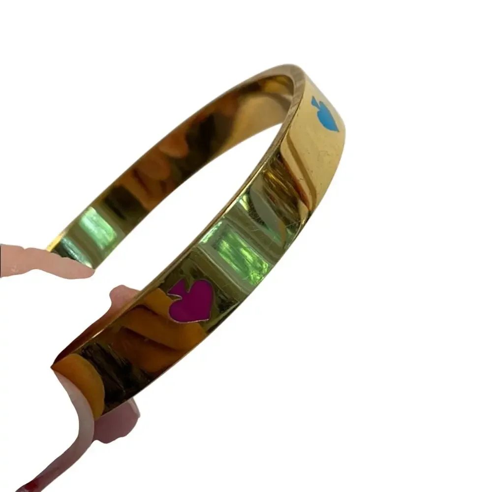 Goldtone signed Kate Spade bangle bracelet colorful multicolor enamel spades - Picture 5 of 7